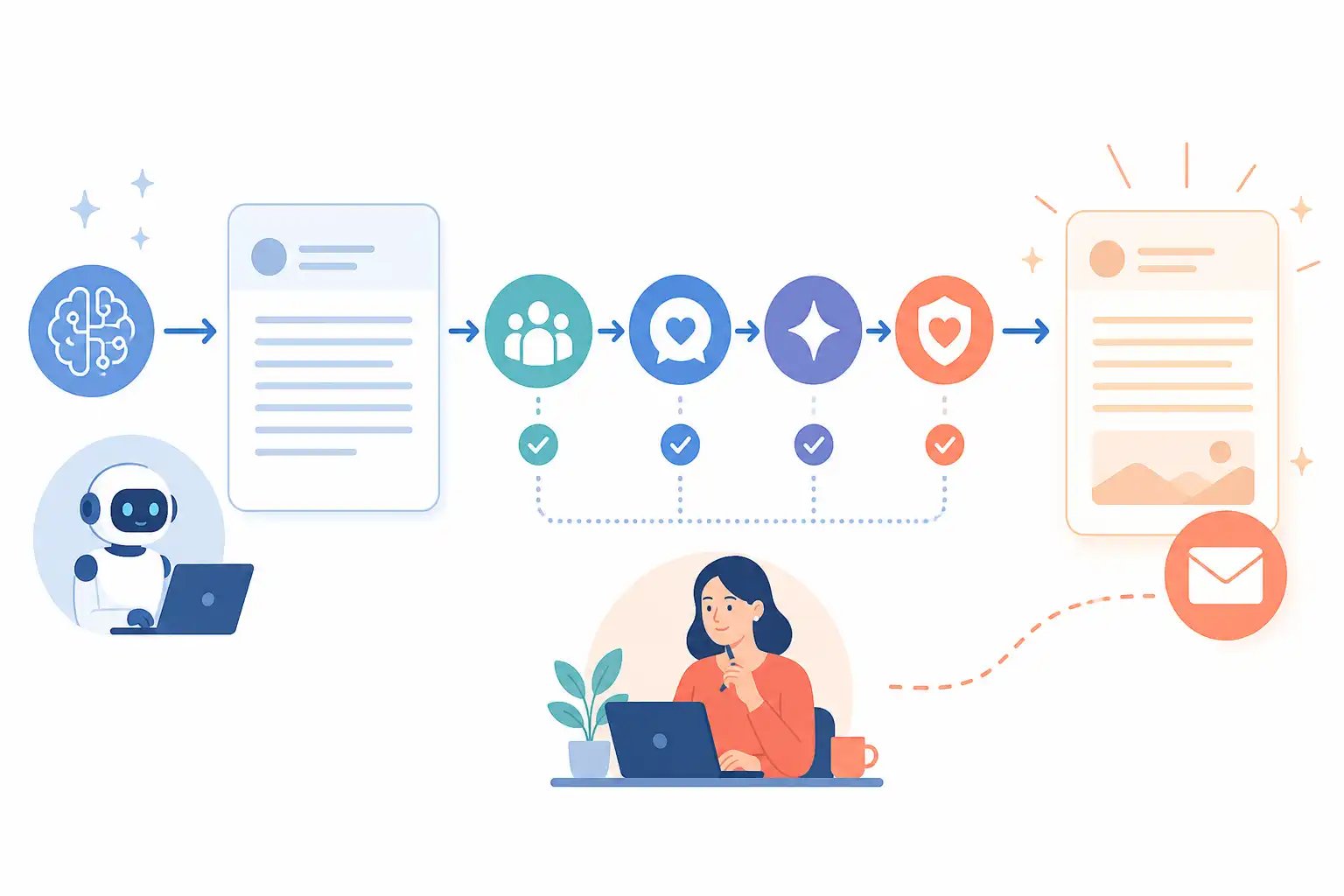 Infografik zu KI-generierte E-Mails professionell prüfen und persönlich machen (KI-generiert)